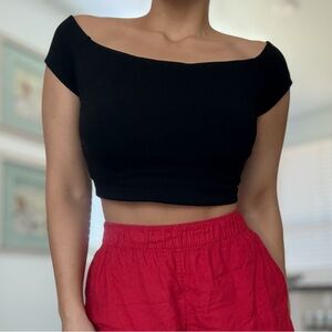 Susana Monaco Short Sleeve Stretchy Off-Shoulder Crop Top - Size Large